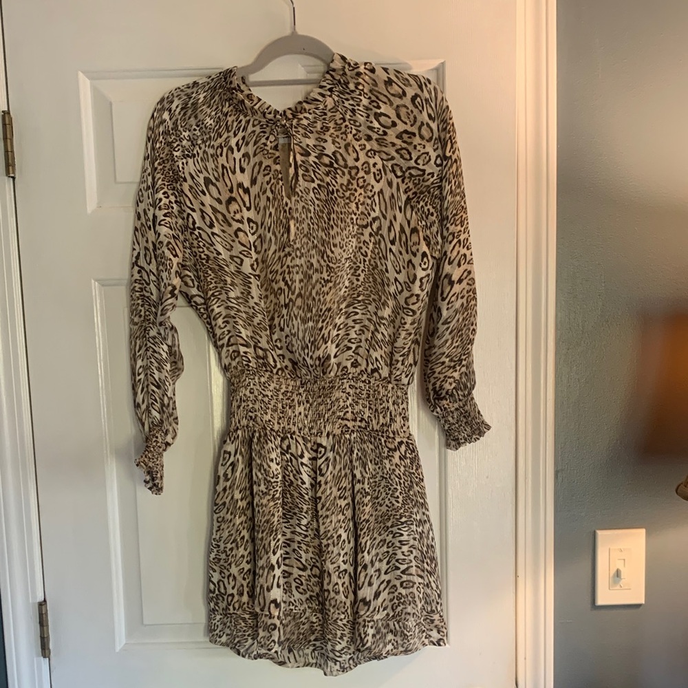 Veronica M Tan Leopard Long Sleeve Dress
